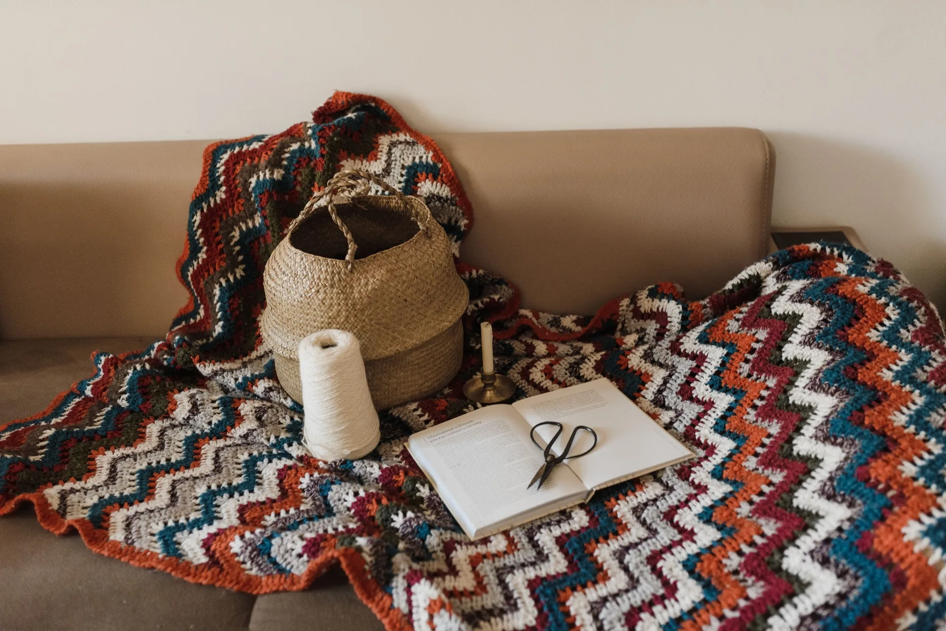 Handmade chevron crochet blanket